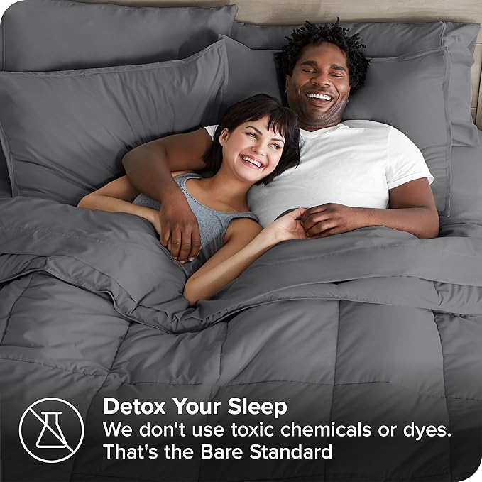 Bare Home Bed-in-A-Bag 7 Piece Comforter & Sheet Set - Full - Goose Down Alternative - Ultra-Soft 1800 Premium - Bedding Set (Full, Grey/Grey)