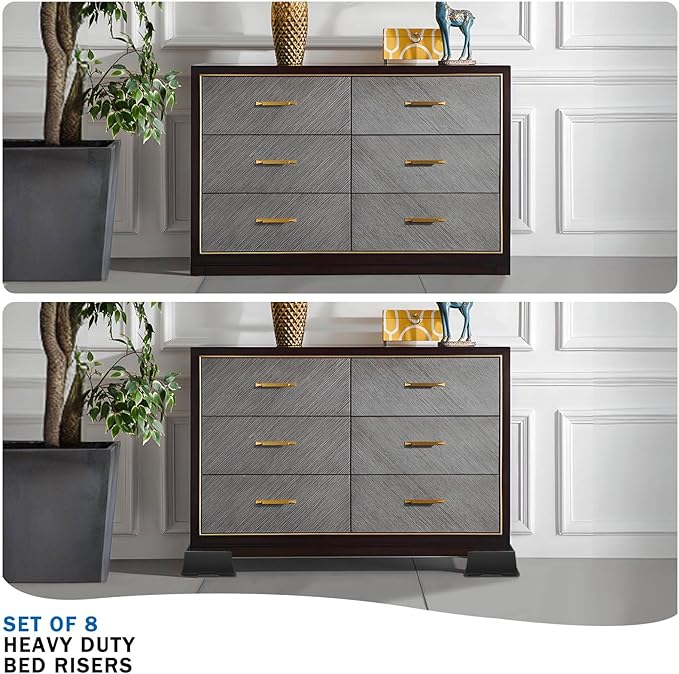 ANNKUT Bed Risers 2 Inch Heavy Duty,Oversized Couch Risers, Extra Wide Furniture Risers for Sofa Table Desk Headboard Chair Lifting,Rectangle Risering Blocks Support 6000 lbs(8 Pack Black)