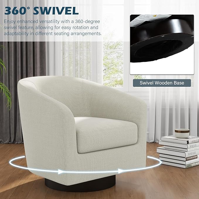 UIXE Swivel Barrel Accent Chairs Set of 2, Fabric Upholstered Armchair Modern Round Club Arm Chair for Living Room, Comfy Single Sofa Seating Bedroom Side Reading Seat - Beige
