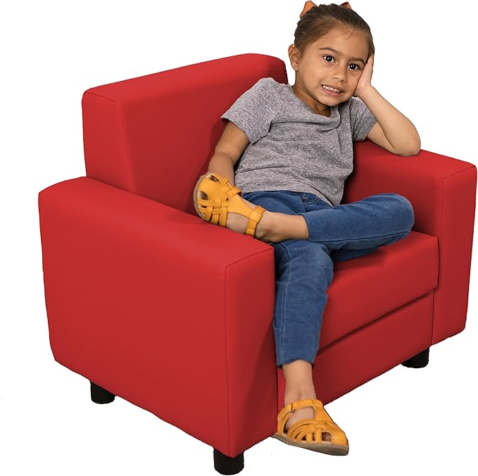 Factory Direct Partners SoftScape Inspired Playtime Classic Reading Chair, Children's Commercial-Grade Upholstered Furniture for Home, Daycare, Preschool, Library; Comfy Modern Design - Red, 14472-RD
