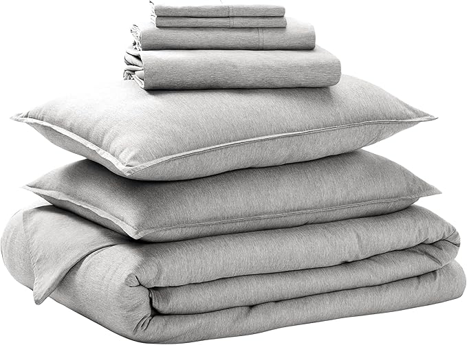 Bare Home Bed-in-A-Bag 7 Piece Comforter & Sheet Set - Full - Goose Down Alternative - Ultra-Soft 1800 Premium Bedding Set - Cationic (Full, Heathered Pewter)