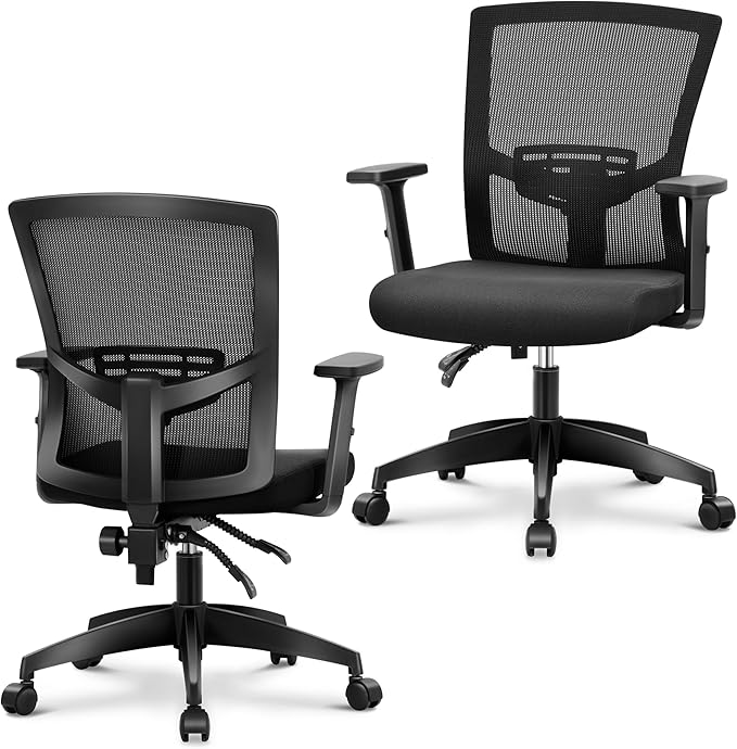 MAISON ARTS Mesh Office Chair Set of 2, Ergonomic Home Desk Chair with Lumbar Support, Mid-Back Computer Task Chair with Breathable Mesh and Adjustable Armrests for Home Office