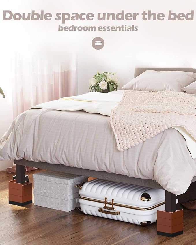 Furniture Risers, Tclouda Bed/Sofa/Desk/Table/Chair Leg/Fridge Lifts to 1.5, 3 and 4 in, Square Adjustable Risers Blocks for Extenders, Heavy Duty Supports Up to 1300 Lbs, 4 in-Brown-Square