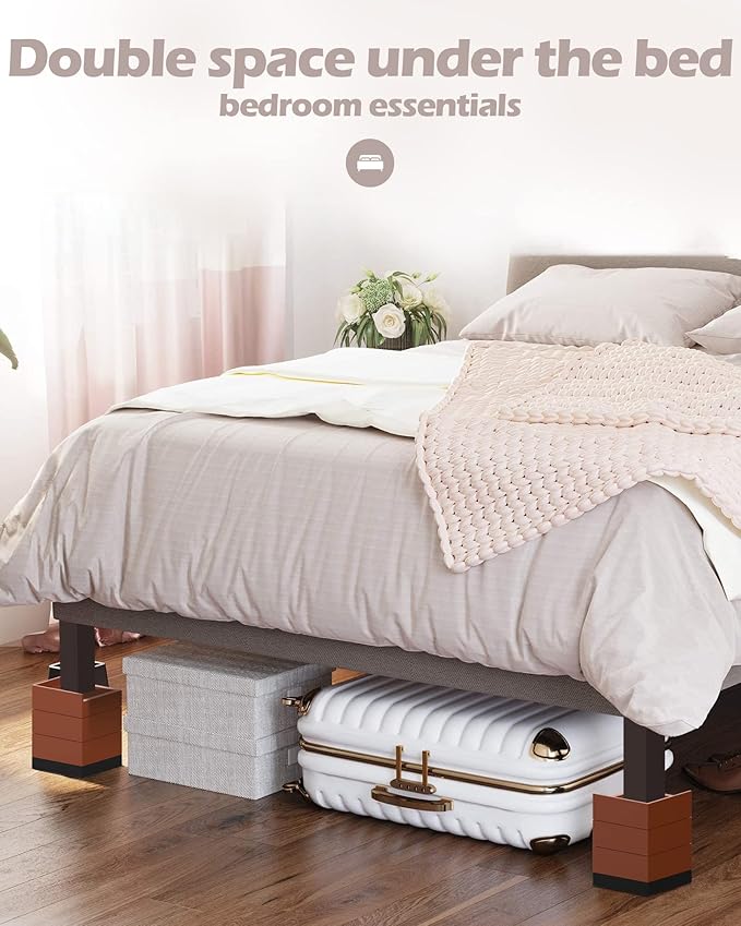 Furniture Risers, Tclouda Bed/Sofa/Desk/Table/Chair Leg/Fridge Lifts to 1.5, 3 and 4 in, Rectangle Adjustable Risers Blocks for Extenders, Heavy Duty Supports Up to 1300 Lbs, 4 in-Brown-Rectangle