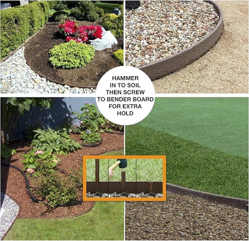 (10-Pack) Heavy Duty, Brown Landscape Lawn & Garden Border Edging Stakes - Easy Install Terrace & Bender Board (10)