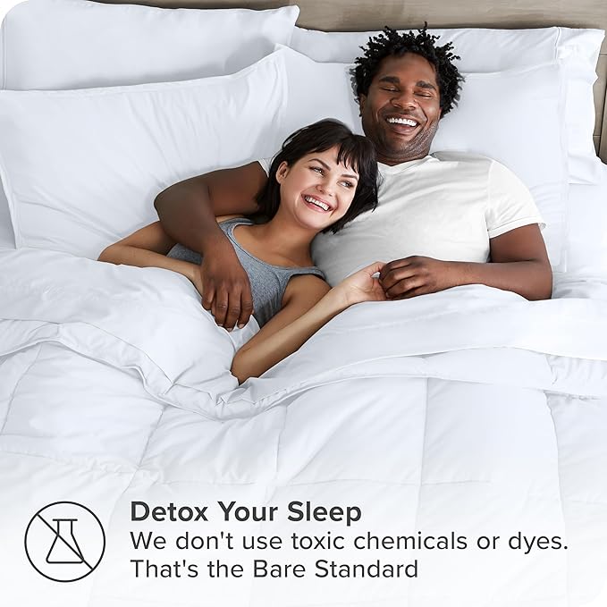 Bare Home Bed-in-A-Bag 7 Piece Comforter & Sheet Set - Full - Goose Down Alternative - Ultra-Soft 1800 Premium - Bedding Set (Full, White/White)