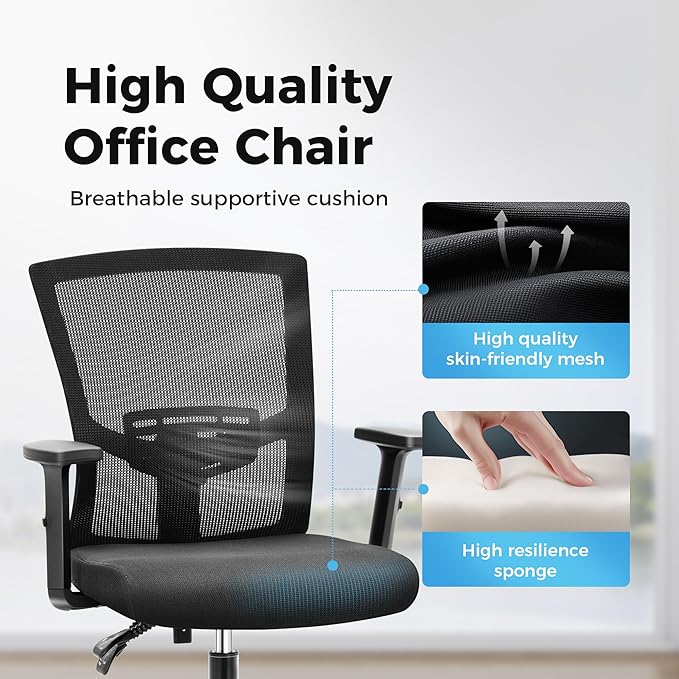 MAISON ARTS Mesh Office Chair Set of 2, Ergonomic Home Desk Chair with Lumbar Support, Mid-Back Computer Task Chair with Breathable Mesh and Adjustable Armrests for Home Office