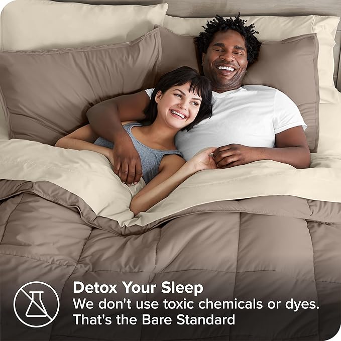 Bare Home Bed-in-A-Bag 8 Piece Comforter & Sheet Set - Split King - Goose Down Alternative - Ultra-Soft 1800 Premium Bed Set (Split King, Taupe/Sand)