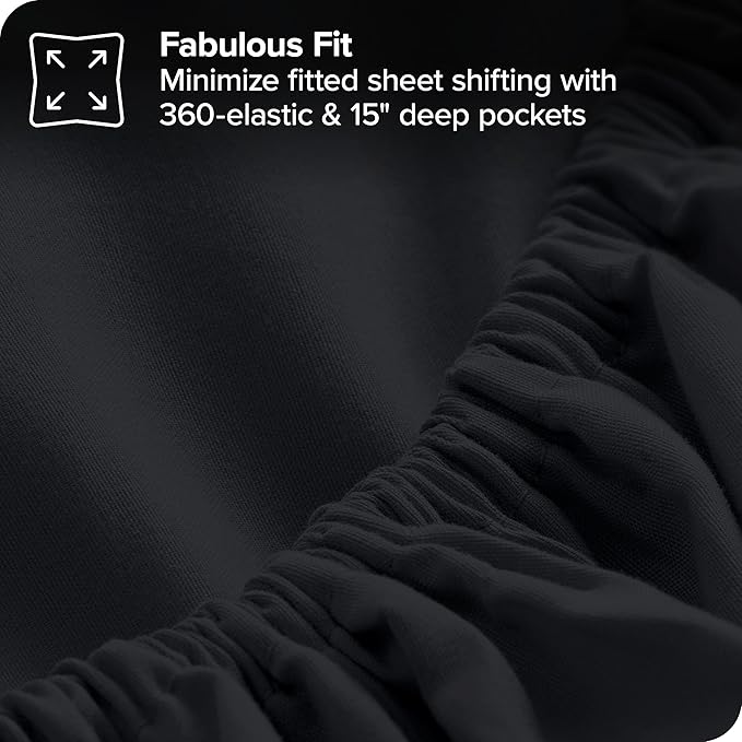 Bare Home Bed-in-A-Bag 7 Piece Comforter & Sheet Set - Queen - Goose Down Alternative - Ultra-Soft 1800 Premium - Bedding Set (Queen, Black/Black)