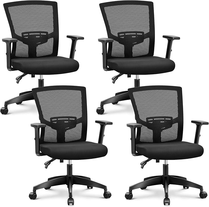 MAISON ARTS Mesh Office Chair Set of 4, Ergonomic Home Desk Chair with Lumbar Support, Mid-Back Computer Task Chair with Breathable Mesh and Adjustable Armrests for Home Office