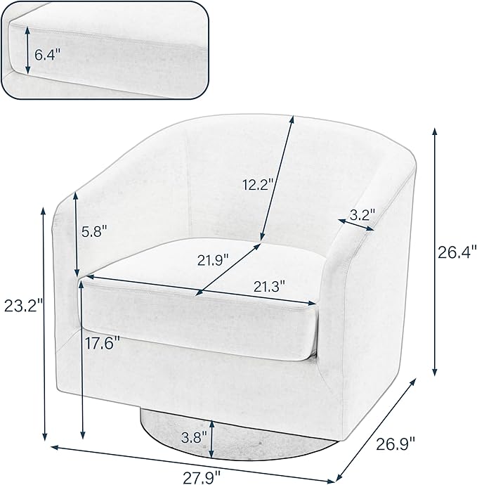 UIXE 360° Swivel Barrel Accent Chair Upholstered Armchair, Modern Round Club Arm Chair Living Room Single Sofa Seating Bedroom Side Reading Seat in Fabric, Flax Khaki