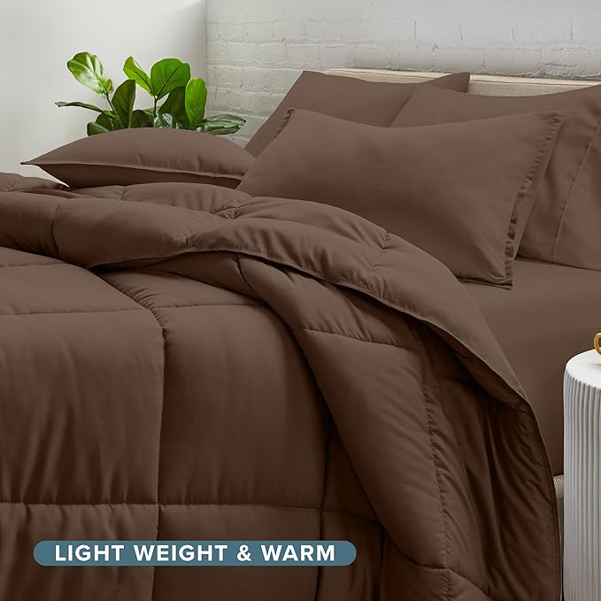 Bare Home Bed-in-A-Bag 5 Piece Comforter & Sheet Set - Twin XL - Goose Down Alternative - Ultra-Soft 1800 Premium Bed Set (Twin XL, Cocoa/Cocoa)