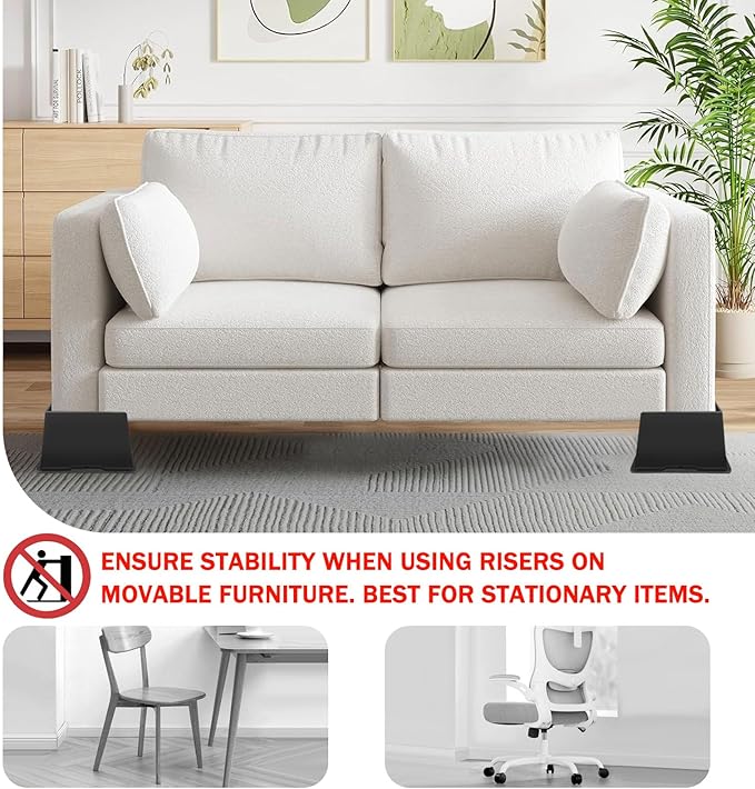 ANNKUT Bed Risers 6 Inch Heavy Duty,Oversized Couch Risers, Extra Wide Furniture Risers for Sofa Table Desk Headboard Chair Lifting,Rectangle Risering Blocks Support 6000 lbs(4 Pack Black)