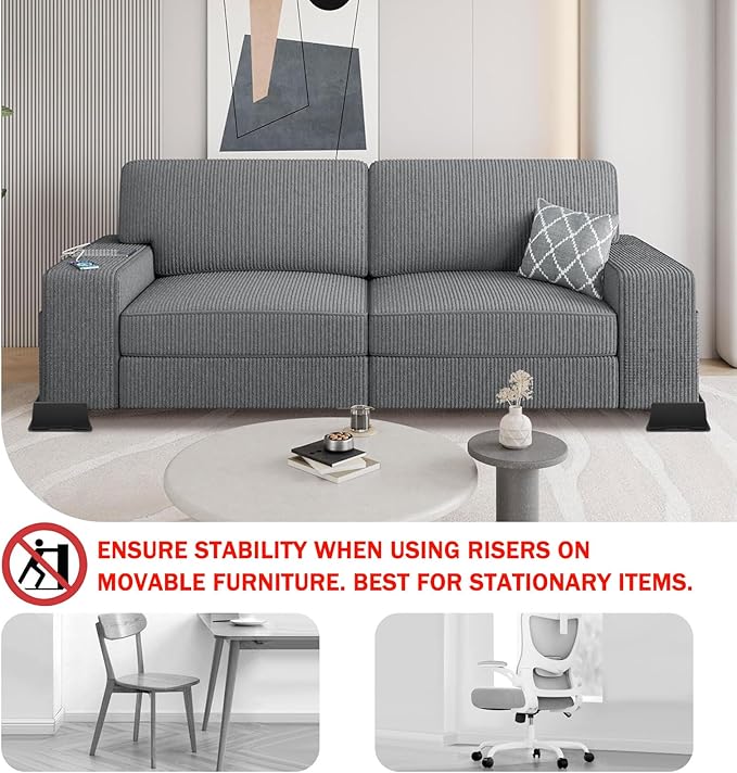 ANNKUT Bed Risers 2 Inch Heavy Duty,Oversized Couch Risers, Extra Wide Furniture Risers for Sofa Table Desk Headboard Chair Lifting,Rectangle Risering Blocks Support 6000 lbs(6 Pack Black)