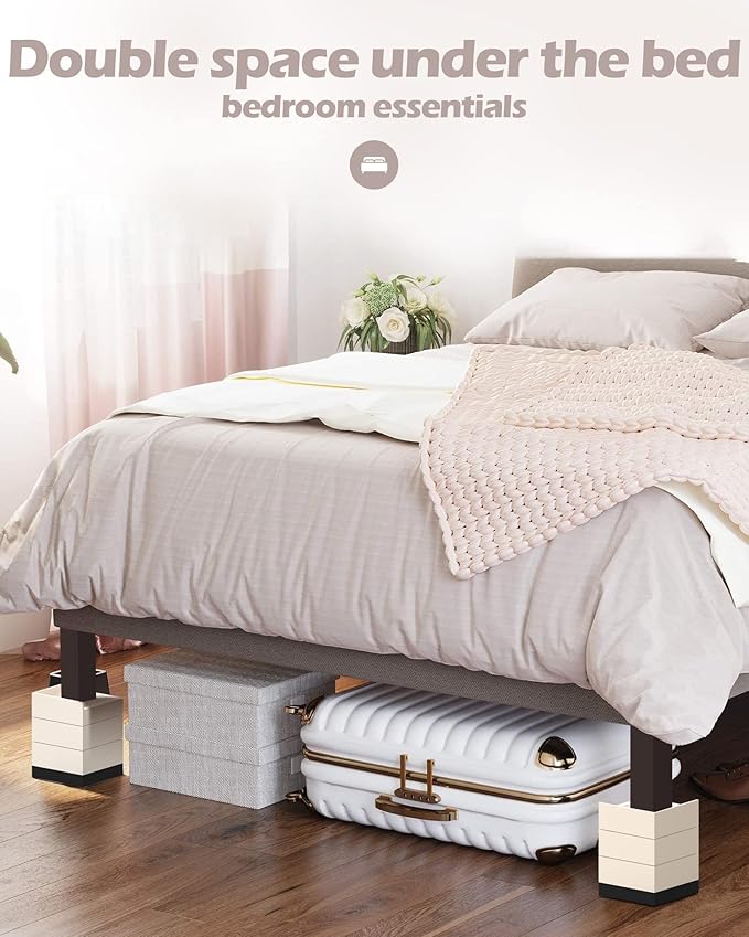 Furniture Risers, Tclouda Bed/Sofa/Desk/Table/Chair Leg/Fridge Lifts to 1.5, 3 and 4 in, Square Adjustable Risers Blocks for Extenders, Heavy Duty Supports Up to 1300 Lbs, 3 in-Apricot-Square