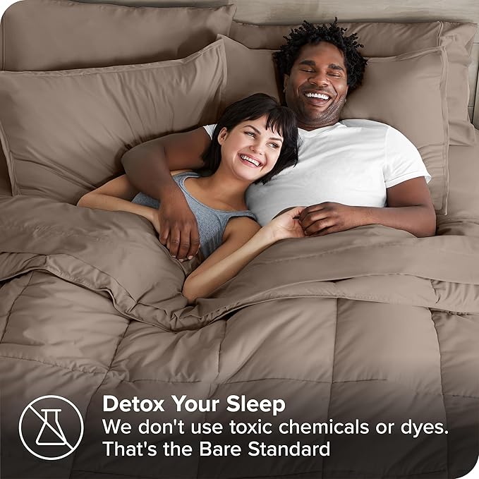 Bare Home Bed-in-A-Bag 7 Piece Comforter & Sheet Set - Full - Goose Down Alternative - Ultra-Soft 1800 Premium - Bedding Set (Full, Taupe/Taupe)