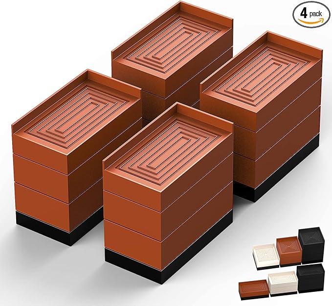 Furniture Risers, Tclouda Bed/Sofa/Desk/Table/Chair Leg/Fridge Lifts to 1.5, 3 and 4 in, Rectangle Adjustable Risers Blocks for Extenders, Heavy Duty Supports Up to 1300 Lbs, 4 in-Brown-Rectangle