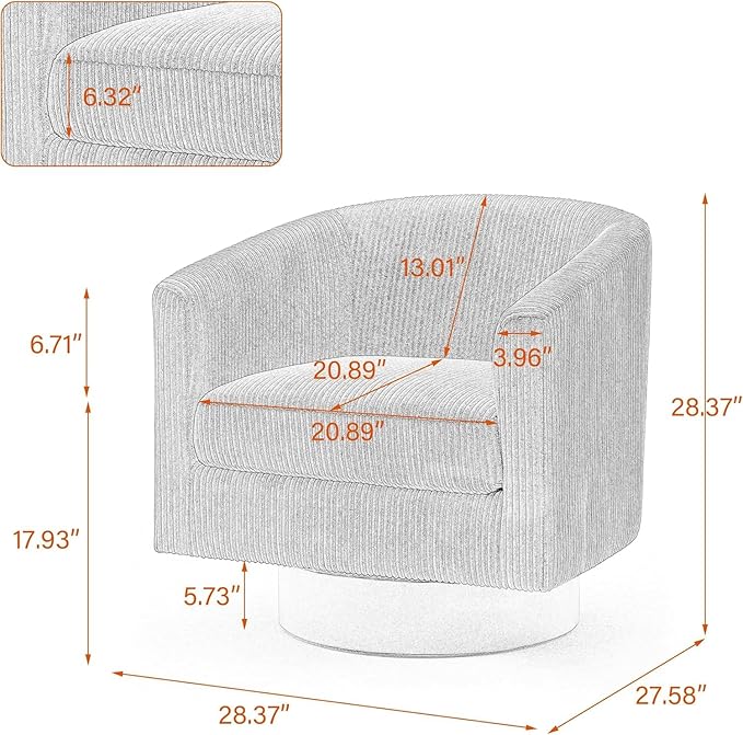 UIXE Swivel Accent Chair, Upholstered Corduroy Barrel Chair for Living Room, Small Single Sofa Bedroom Reading Seat, Set of 4, Camel