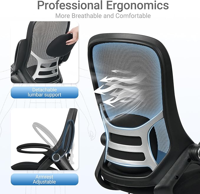 HYLONE 400lbs Big and Tall Heavy Duty Drafting Chair 5" Thickened Seat Tall Office Chair Flip-Up Armrests Ergonomic Chair with Lumbar Support and Adjustable Footrest Ring Standing Desk Chair (Black)