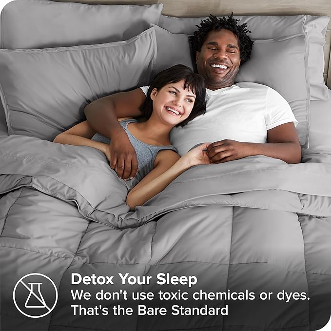 Bare Home Bed-in-A-Bag 7 Piece Comforter & Sheet Set - California King - Goose Down Alternative - Ultra-Soft 1800 Premium Bed Set (Cal King, Light Grey/Light Grey)