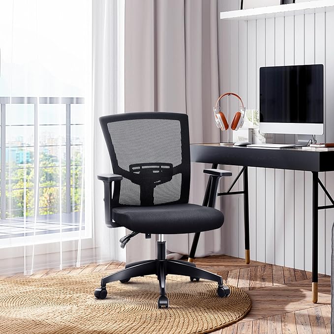 MAISON ARTS Mesh Office Chair Set of 3, Ergonomic Home Desk Chair with Lumbar Support, Mid-Back Computer Task Chair with Breathable Mesh and Adjustable Armrests for Home Office