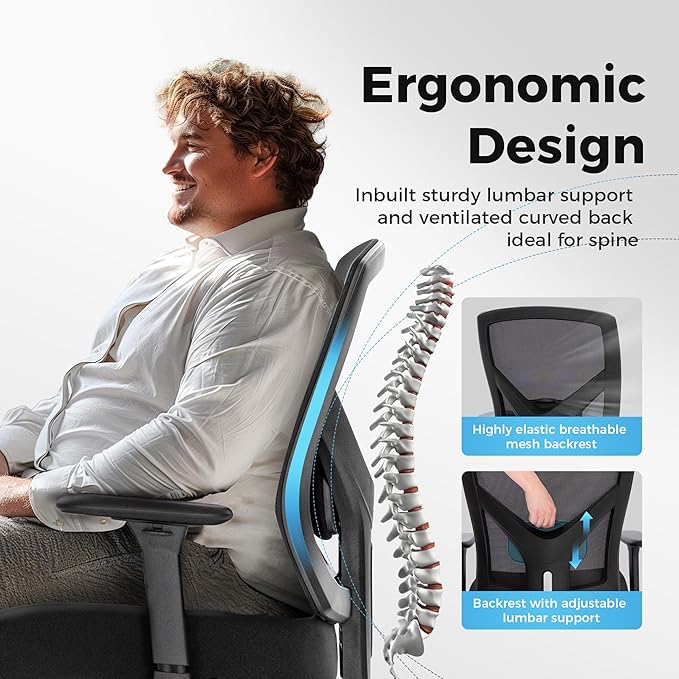 MAISON ARTS Ergonomic Mesh Office Chair Set of 4, Mid-Back Computer Desk Chairs with Lumbar Support, 500 lbs Capacity Swivel Chair with 3D Adjustable Arms, Wide Comfy Seat and Wheels