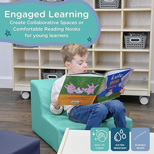 Children's Factory Library Lounger, Flexible Seating Classroom Furniture, Comfy Kids Chairs, Aqua, Single Lounger