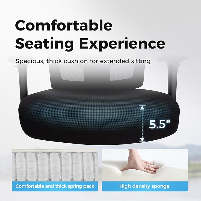 MAISON ARTS Ergonomic Mesh Office Chair, Mid-Back Computer Desk Chairs with Lumbar Support, 500 lbs Capacity Swivel Chair with 3D Adjustable Arms, Wide Comfy Seat and Wheels