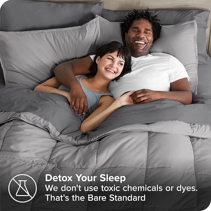 Bare Home Bed-in-A-Bag 7 Piece Comforter & Sheet Set - Full - Goose Down Alternative - Ultra-Soft 1800 Premium Bedding Set (Full, Light Grey/Grey)