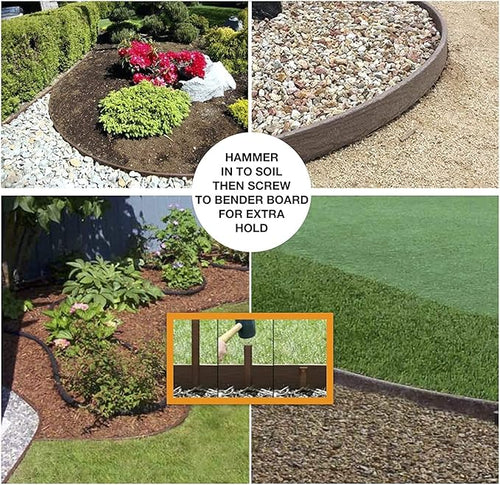 (100 Pack) - Heavy Duty 12" Long x 1/2" Inch Thick, Brown Landscape Lawn & Garden Border Edging Stakes - Easy Install Terrace & Bender Board