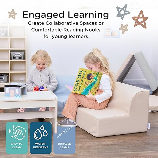 Children's Factory Library Lounger, Flexible Seating Classroom Furniture, Comfy Kids Chairs, Sand, Single Lounger