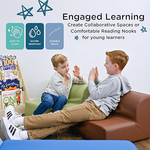 Children's Factory Library Lounger, Flexible Seating Classroom Furniture, Comfy Kids Chairs, Walnut, Single Lounger