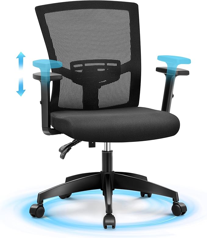 MAISON ARTS Mesh Office Chair Ergonomic Home Desk Chair Mid-Back Computer Task Chair with Breathable Mesh and Adjustable Armrests for Home Office