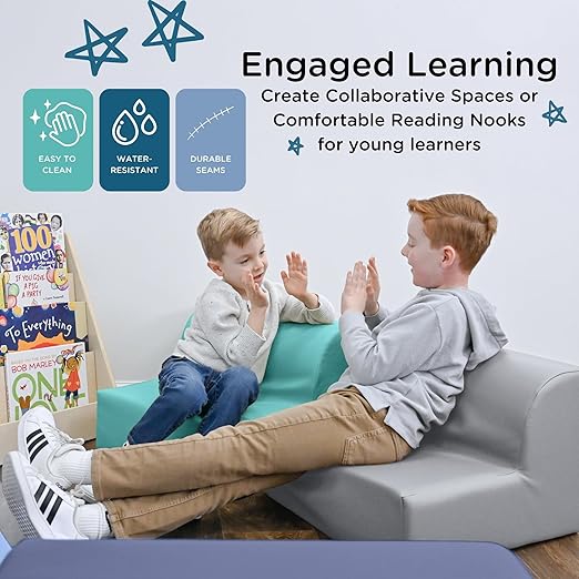 Children's Factory Library Lounger, Flexible Seating Classroom Furniture, Comfy Kids Chairs, Gray, Single Lounger