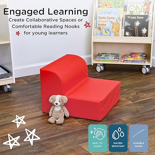 Children's Factory Library Lounger, Flexible Seating Classroom Furniture, Comfy Kids Chairs, Red, Single Lounger