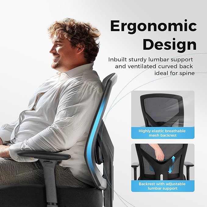 MAISON ARTS Ergonomic Mesh Office Chair, Mid-Back Computer Desk Chairs with Lumbar Support, 500 lbs Capacity Swivel Chair with 3D Adjustable Arms, Wide Comfy Seat and Wheels