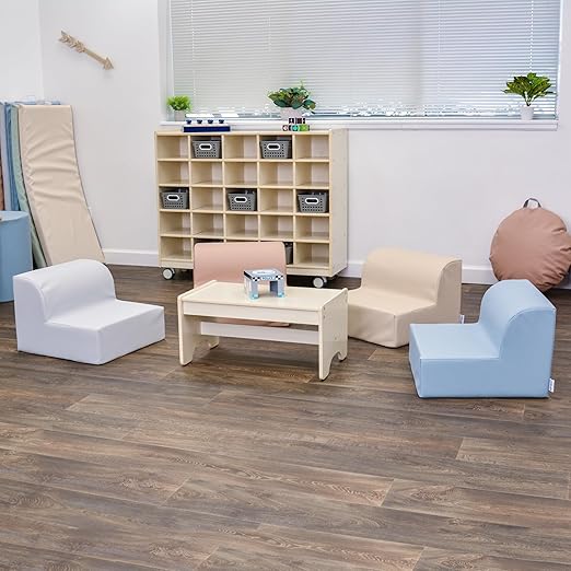 Children's Factory Library Lounger, Flexible Seating Classroom Furniture, Comfy Kids Chairs, Fog Blue, Single Lounger