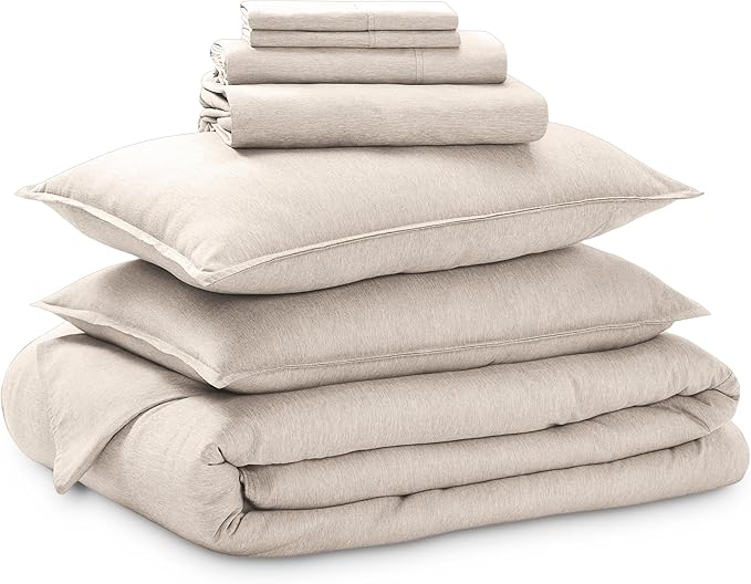 Bare Home Bed-in-A-Bag 7 Piece Comforter & Sheet Set - Full - Goose Down Alternative - Ultra-Soft 1800 Premium - Bed Set - Cationic (Full, Heathered Pebble)