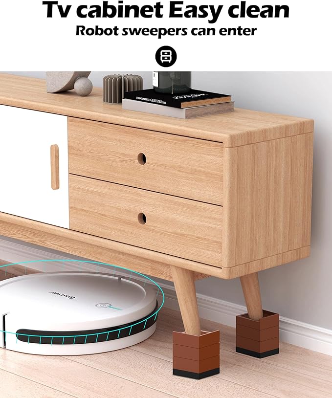 Furniture Risers, Tclouda Bed/Sofa/Desk/Table/Chair Leg/Fridge Lifts to 1.5, 3 and 4 in, Square Adjustable Risers Blocks for Extenders, Heavy Duty Supports Up to 1300 Lbs, 4 in-Brown-Square