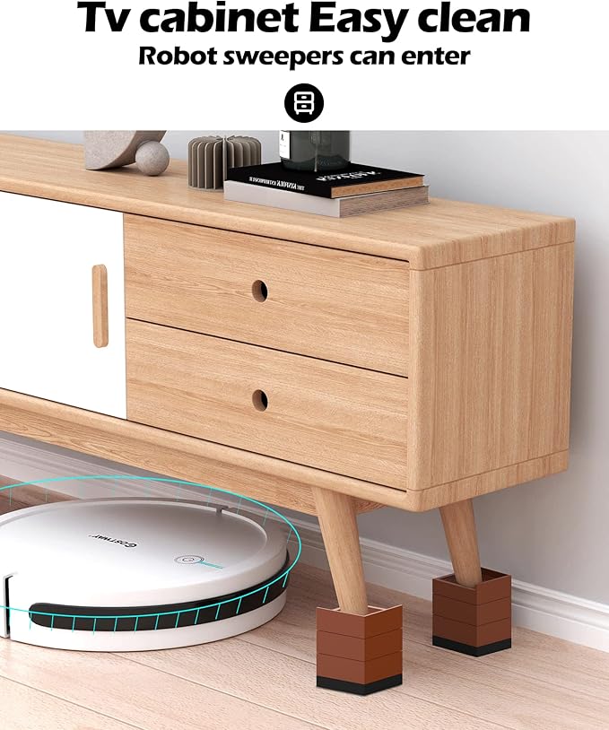 Furniture Risers, Tclouda Bed/Sofa/Desk/Table/Chair Leg/Fridge Lifts to 1.5, 3 and 4 in, Rectangle Adjustable Risers Blocks for Extenders, Heavy Duty Supports Up to 1300 Lbs, 4 in-Brown-Rectangle