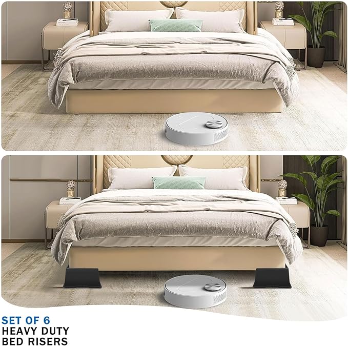 ANNKUT Bed Risers 4 Inch Heavy Duty,Oversized Couch Risers, Extra Wide Furniture Risers for Sofa Table Desk Headboard Chair Lifting,Rectangle Risering Blocks Support 6000 lbs(6 Pack Black)