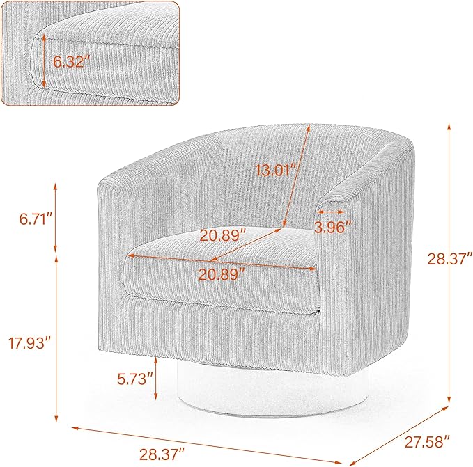 UIXE Swivel Accent Chairs Set of 2, Barrel Chair Corduroy Upholstered Armchair for Living Room, Small Single Sofa Bedroom Reading Seat - Dark Green