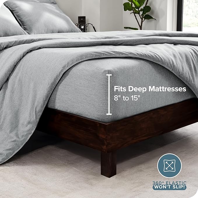 Bare Home Bed-in-A-Bag 7 Piece Comforter & Sheet Set - Queen - Goose Down Alternative - Ultra-Soft 1800 Premium Bedding Set - Cationic (Queen, Heathered Pewter)