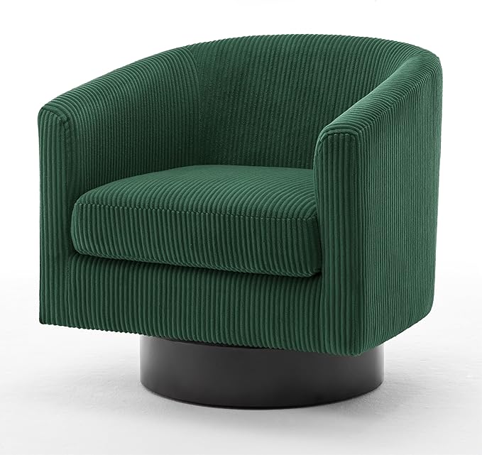 UIXE Swivel Accent Chairs Set of 2, Barrel Chair Corduroy Upholstered Armchair for Living Room, Small Single Sofa Bedroom Reading Seat - Dark Green