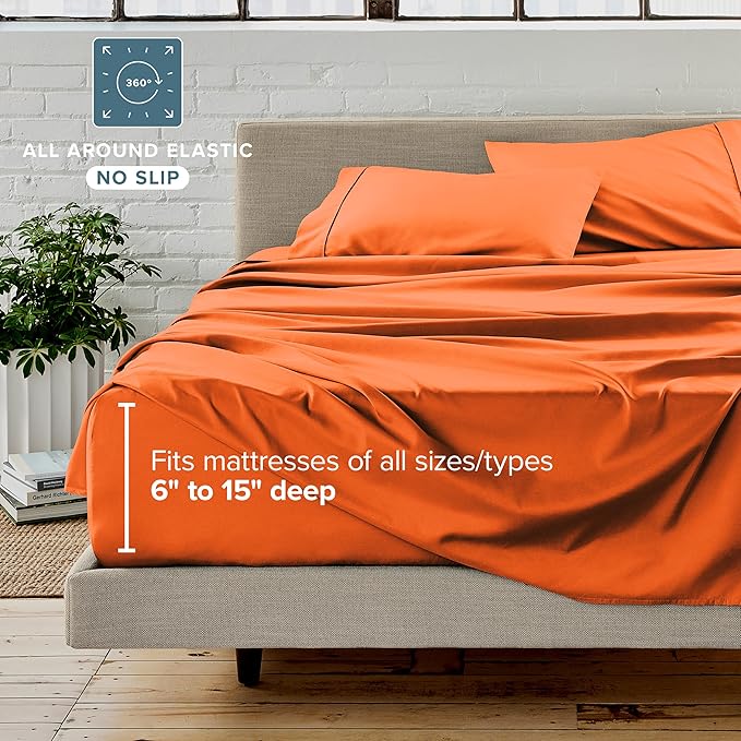 Bare Home Bed-in-A-Bag 5 Piece Comforter & Sheet Set - Twin XL - Goose Down Alternative - Ultra-Soft 1800 Premium Bed Set (Twin XL, Orange/Orange)
