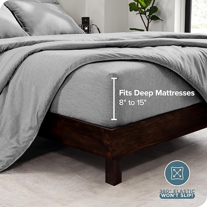 Bare Home Bed-in-A-Bag 7 Piece Comforter & Sheet Set - California King - Goose Down Alternative - Ultra-Soft 1800 Premium Bedding Set - Cationic (Cal King, Heathered Charcoal)