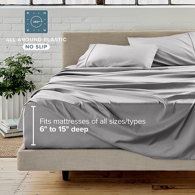 Bare Home Bed-in-A-Bag Comforter & Sheet Set - Twin XL - Goose Down Alternative - Ultra-Soft 1800 Premium Bed Set (Twin XL, Light Grey/Light Grey)