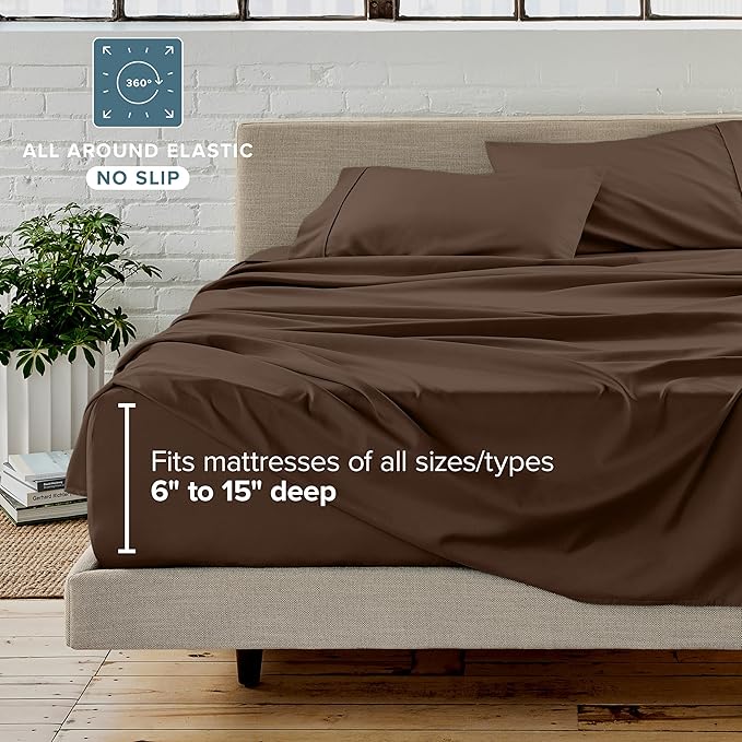 Bare Home Bed-in-A-Bag 5 Piece Comforter & Sheet Set - Twin XL - Goose Down Alternative - Ultra-Soft 1800 Premium Bed Set (Twin XL, Cocoa/Cocoa)