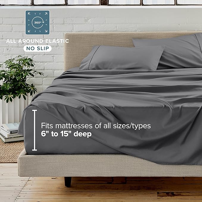 Bare Home Bed-in-A-Bag 5 Piece Comforter & Sheet Set - Twin XL - Goose Down Alternative - Ultra-Soft 1800 Premium Bedding Set (Twin XL, Grey/Grey)