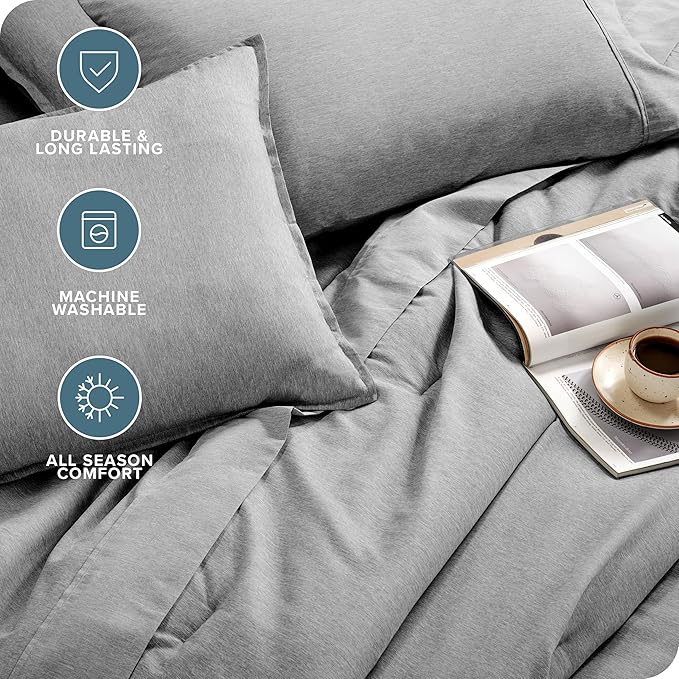 Bare Home Bed-in-A-Bag 7 Piece Comforter & Sheet Set - California King - Goose Down Alternative - Ultra-Soft 1800 Premium Bedding Set - Cationic (Cal King, Heathered Charcoal)